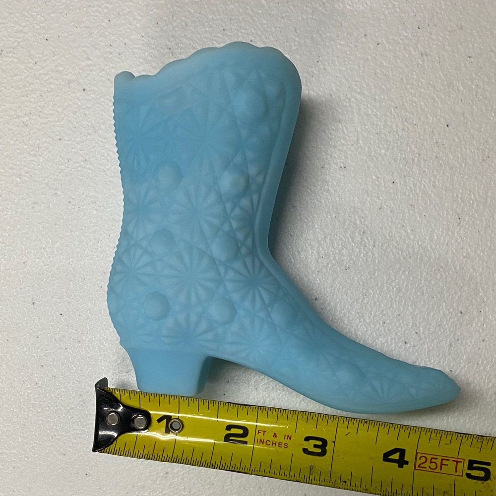 Fenton Blue Glass Boot Vase - Picture 7 of 8